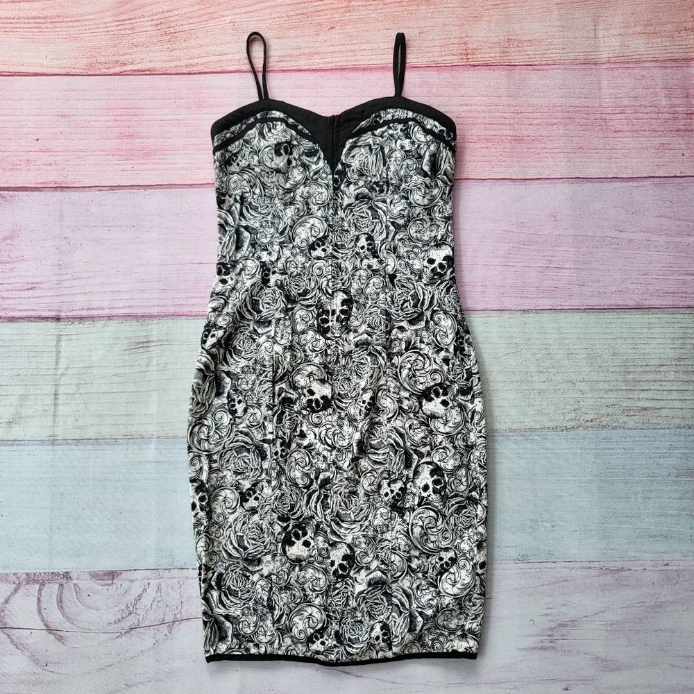 Living Dead Souls Black White Sweetheart Skull Pinup Bodycon Mini Dress Large